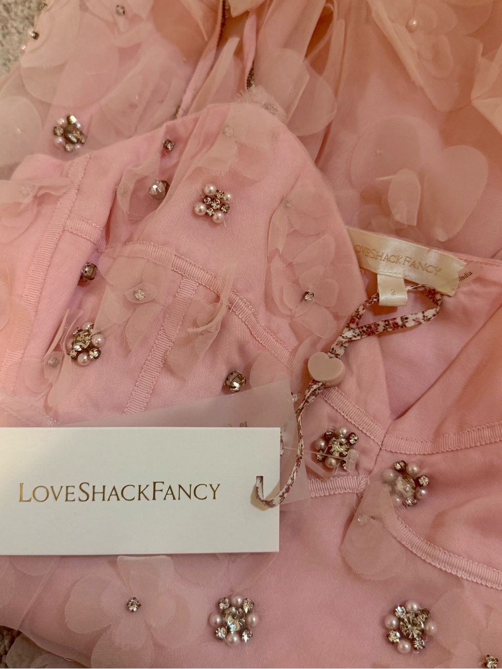 LoveShackFancy Pink Ambessa Embellished Organza Mini Dress - Picture 14 of 14